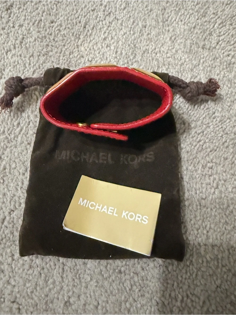 Michael Kors Red Leather Cuff with Gold Hardware